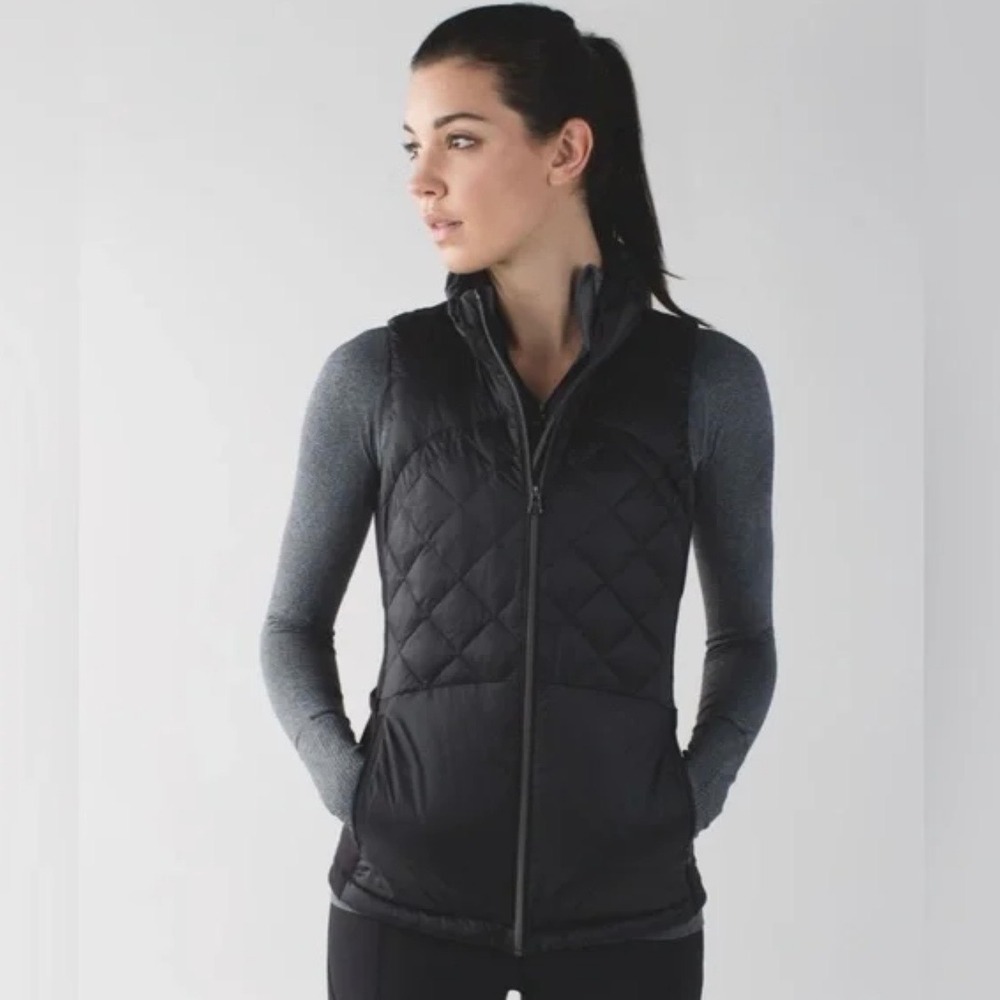 Lululemon Down For A Run Vest Black Quilted‎ Goose Down Puffer Size 8 Slim Fit